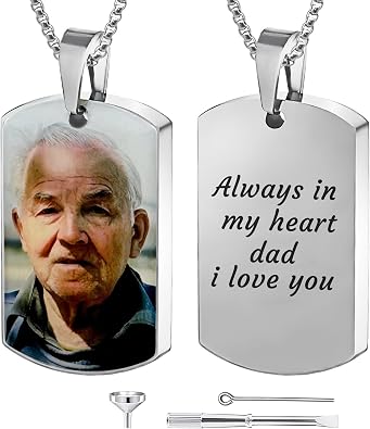 Funnylife Personalized Ashes Necklace for Men Women Pet Custom Photo Text Stainless Steel Memorial Cremation Jewelry Keepsake Memorial Gifts