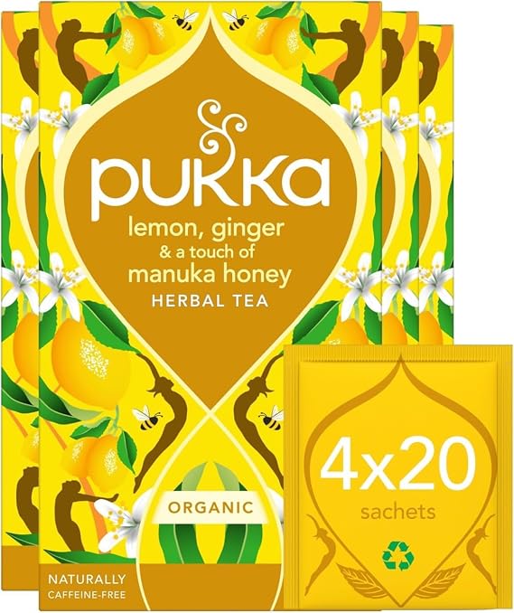 Pukka Herbal Teas Tea Organic Lemon Ginger and Manuka Honey 20 Bags Case Of 6, 20 Count