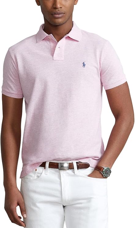Polo Ralph Lauren Men Custom Fit Mesh Pony Logo Shirt (M, BathPinkHtr)