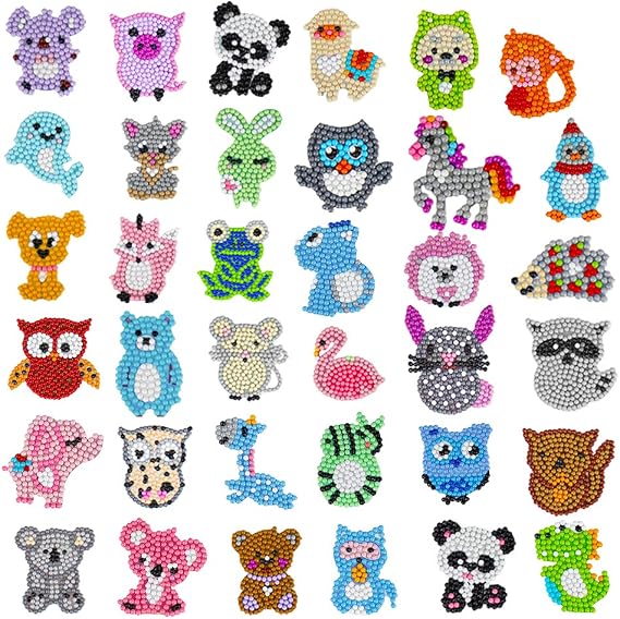 36Pcs Stickers Kits for Kids, Creatiee DIY Art Craft Animal & Sea World Painting, Paint by Numbers Diamonds for Children Adult Beginners