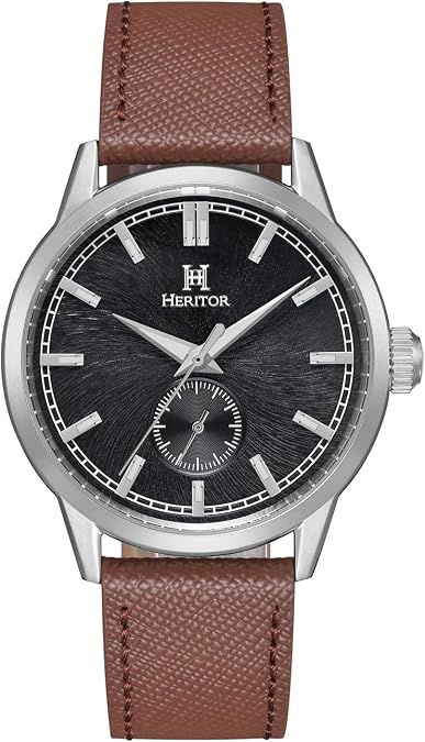 HERITOR Argento Automatic Watch for Men 44mm Men's Watch with Jeweled Automatic Movement, 316L Stainless Steel Case, Genuine Leather Strap