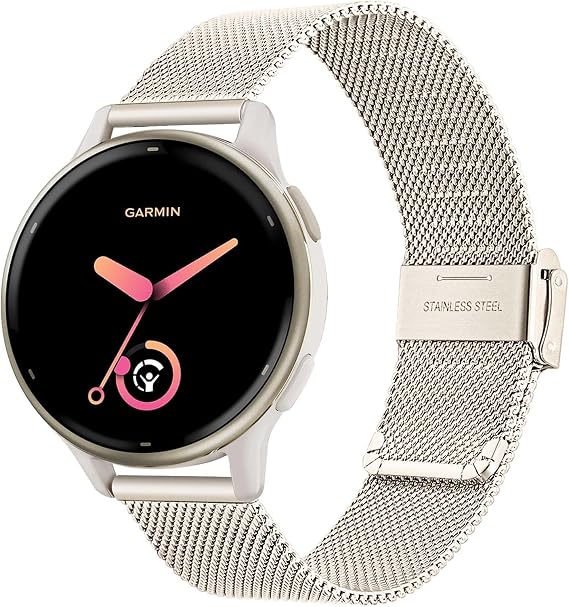 TRUMiRR Watch Band for Vivoactive 6 5 / Approach S50 Cream Gold, Mesh Stainless Steel Watchband Quick Release Strap for Garmin Vivomove Trend (40mm) / Vivomove Sport (40mm) / Venu 2 Plus (43mm)