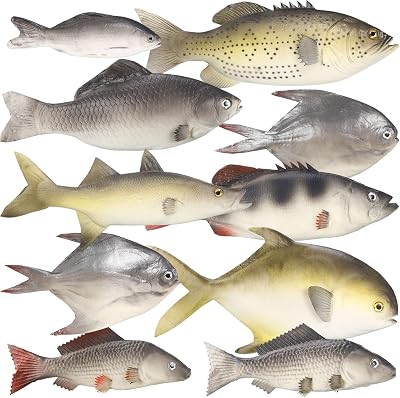 10 Pcs Fake Fish Realistic Artificial Lifelike Sea Faux Fish for Halloween Party Display Favor Supplies, Kitchen Market Aquarium Decor, Photography Props, 9 Types
