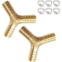 2PCs 5/16" Brass Hose Barb Fitting 3 Way Y Shape Barbed Splicer Mender Union Fitting with 6PCs Hose Clamp for Oil Water Air
