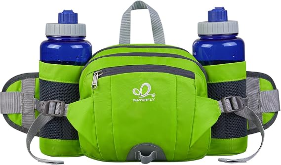 WATERFLY Fanny Pack Waist Bag: Fannie Pack 2 Water Bottle Holders Lumbar Belt Hiking Walking Running Jogging Camping Large Woman Man (Bottle Not Included)