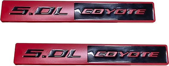 2PC 5.0L Coyote Emblem Decal Car Engine Letters Decal Plating Badge 3D Metal Style Fit for F150 5.0L Engine Truck Red Black