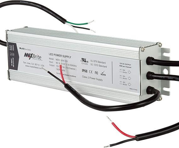 180W LED Power Supply, 12V DC Output, 90-305V AC Input, IP68 Weatherproof, UL/cUL Certified, CE, RoHS, Class 2