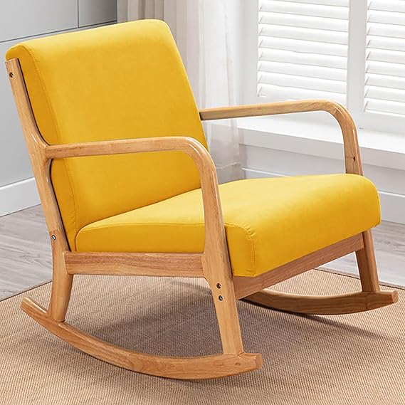 Rocking chair nursery,Wooden Rocking Chairs,Upholstered Glider Chair with High Backrest Armchair Chair,Modern Rocker Chairs for Living Room Bedroom Offices