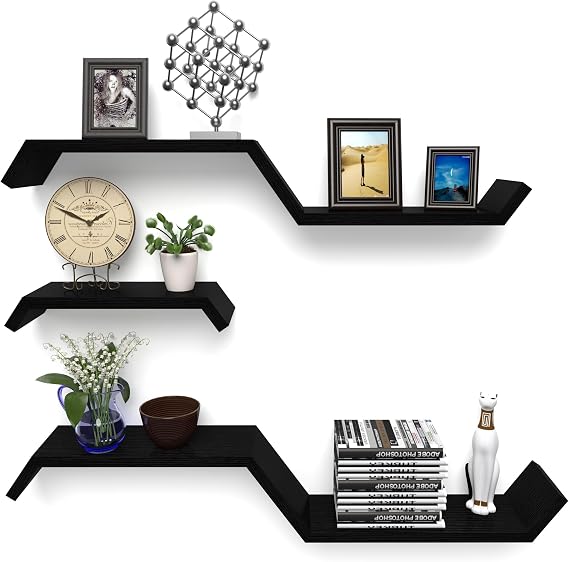 Black Floating Shelves for Wall Shelf for Bedroom,Repisas Flotantes De Pared, Waterproof Solid Wood Floating Shelves Bathroom,Small Relief Textures,for Bathroom,Bedroom,Living Room, Kitchen