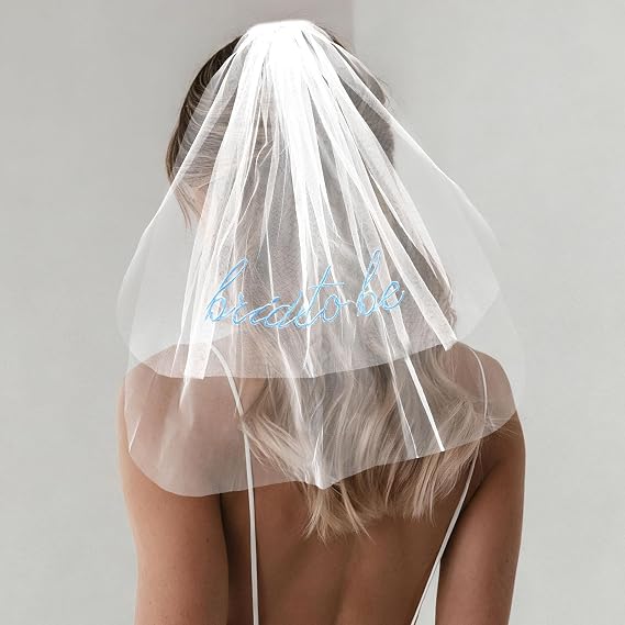 Chanaco Bride to Be Veil Bachelorette Party Accessories Bridal Shower Decorations Short Veils with Comb Favors Wedding Gifts (white blue)