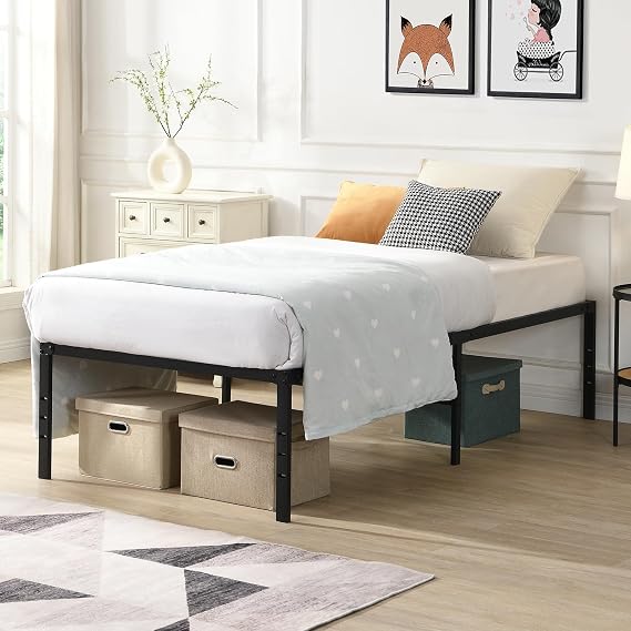 Heavy Duty Metal Twin Size Bed Frame, Steel Platform Bed Frame with Round Corner Legs, No Box Spring Needed, Noise Free, Easy Assembly (Twin)
