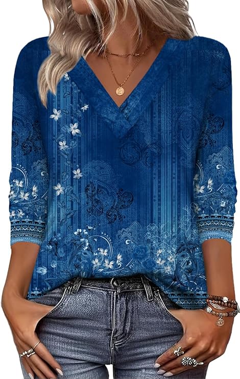 Zeagoo Women Long Sleeve Tops Dressy Casual V Neck Tshirts Basics Tee Spring Summer Trendy Clothes S-2XL