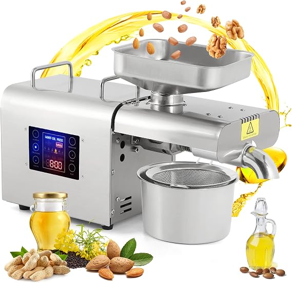 CGOLDENWALL Upgraded Oil Press Machine Oil Presser Hot Cold Oil Extractor Expeller Intelligent Control Panel/LCD Touch Screen/Food Grade Stainless Steel/Built-in Thrust Bearing (220V EU/UK/AU Plug)