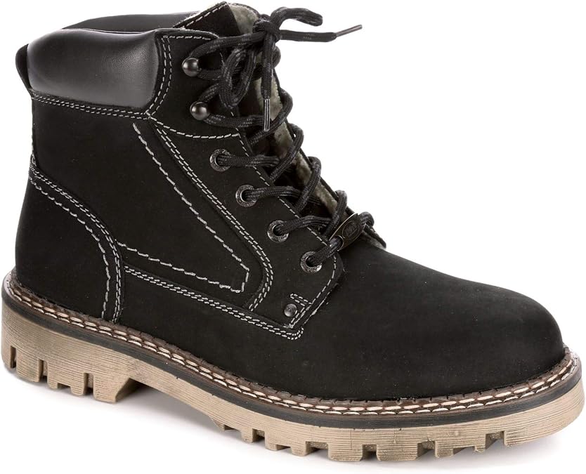 AM Shoes Mens Warm Lined Leather Lace Up Boot Shoes, Black/Dark Grey, US 12