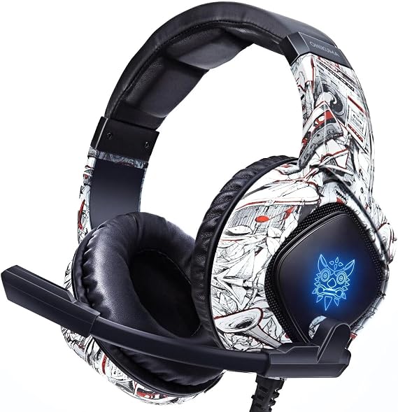 ONIKUMA K19 Gaming Headset, Stereo Bass Surround Headset LED RGB 3.5mm Headphone for PS4 Xbox One Nintendo Switch PC PS3 Mac, Noise Cancelling Mic LED Light, Designed Technically for Gamer