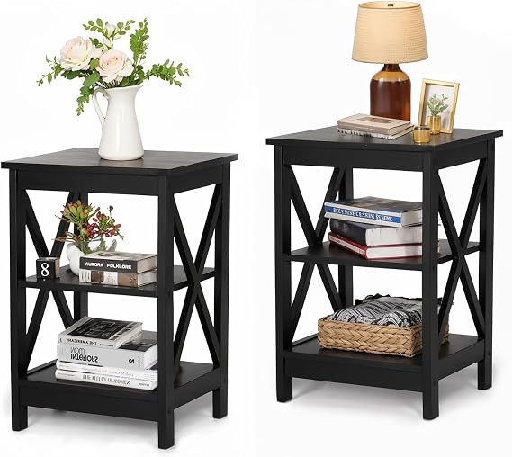 MAISON ARTS Black End Tables Living Room Set of 2, Farmhouse Side Table | Black Wood Bedside Tables Living Room, Rustic Nightstand for Bedroom, Small Couch Table