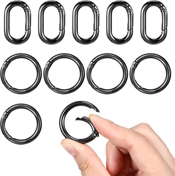10pcs Oval & Round Carabiner Metal Open Snap Hooks Clip Spring Keyring Buckle Heavy Duty Chain Connector Wallet Chain Link Hardware Accessories for Bag Pet Collar Outdoor Camping Hiking Keychain