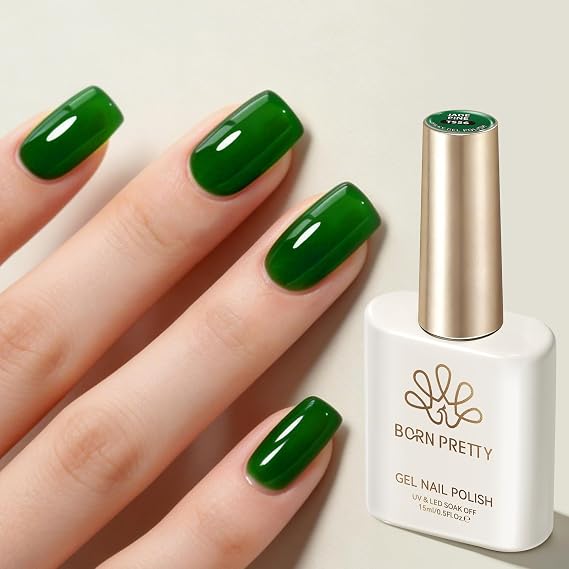 Born Pretty Jelly Green Gel Nail Polish,Sheer Translucent Dark Green