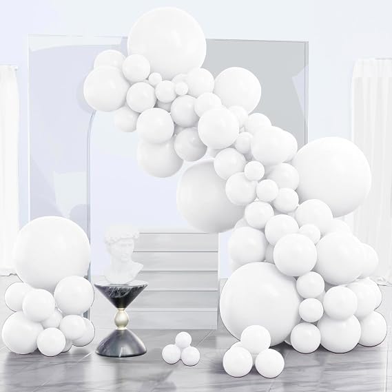 PartyWoo White Balloons 130pcs Matte White Latex Balloons Different Sizes