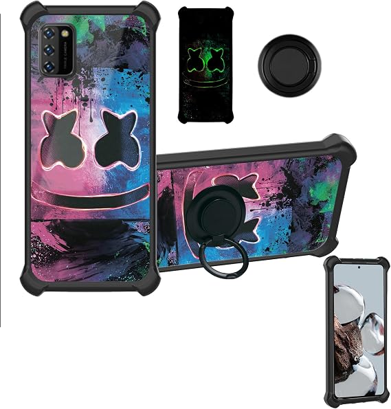 Case Compatible for Suntak Rover MOX Phone Case Cover [with 1* Tempered Glass Screen Protector][Hard PC + Soft Silicone][Ring Support] [Luminous Effect] YGH-BQ