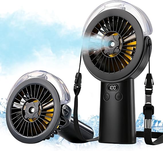 Handheld Fan Upgraded Handheld Misting Fan: High-Power Motor, LED Display, 4000mAh Rechargeable Portable Fan,5-Speed,Foldable Design, 3-IN-1 Portable Fan for Travel Cruise Beach