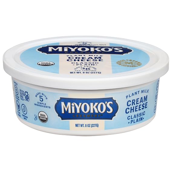 MIYOKO'S CREAMERY Organic Vegan Cream Cheese, Classic Plain, 8 oz Tub (1-Pack)