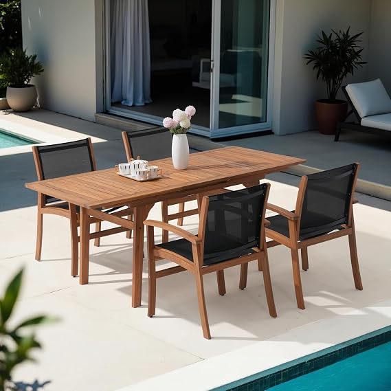 OC Orange-Casual 5 Pieces Acacia Wood Patio Dining Set for 6-8, Black