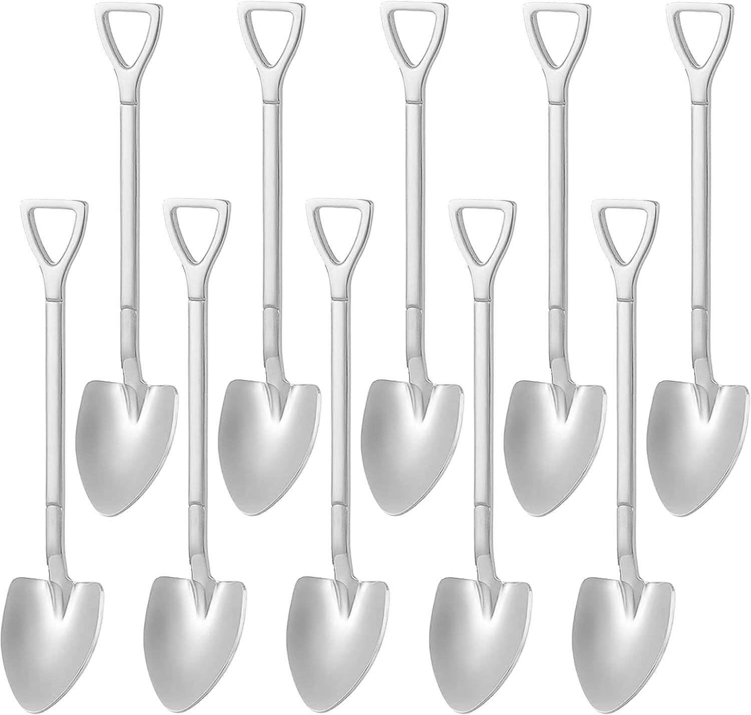 Comicfs 10 Pcs Dessert Spoons 6 Inch Shovel Shape Spoons Stainless Steel Shovel Shape Coffee Ice Cream Fruit Spoon for Home and Party Silver