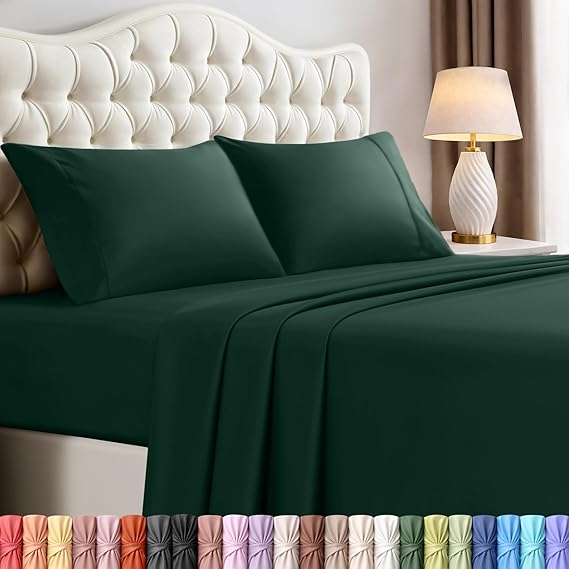 Utopia Bedding Queen Size Sheet Set 4 Piece Bed Sheets, Soft and Breathable Microfiber, Includes 1 Fitted Sheet, 1 Flat Sheet and 2 Pillowcases Oeko Tex (Emerald Green)