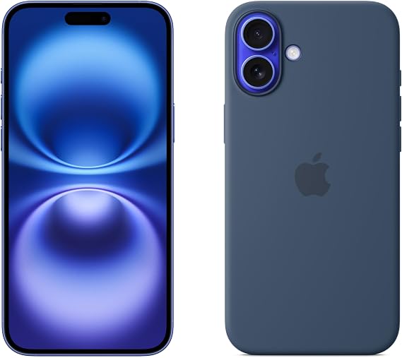 Apple iPhone 16 Plus 256GB: 5G Mobile phone with Apple Intelligence - Ultramarine + Silicone Case with MagSafe - Denim
