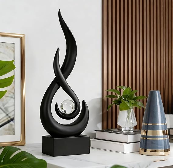 Black Flame Statue ,Modern Abstract Sculpture, Black Home Decor Accent