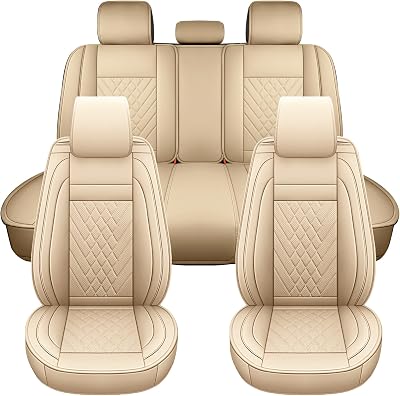 SPEED TREND Car Seat Covers Premium PU Leather for Ultimate Comfort & Protection, Easy Installation and Universal Fit for Most Cars SUVs Trucks ST-002 Full Set, TAN