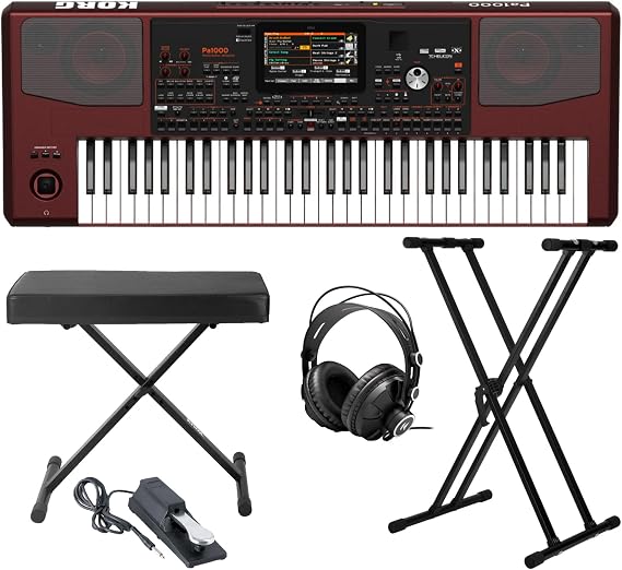 Korg PA1000 Professional Arranger Keyboard Bundle with Knox Bench, Stand, Sustain Pedal and Studio Headphones (5 items) | Bench, stand, sustain pedal, studio headphones, (5 items)