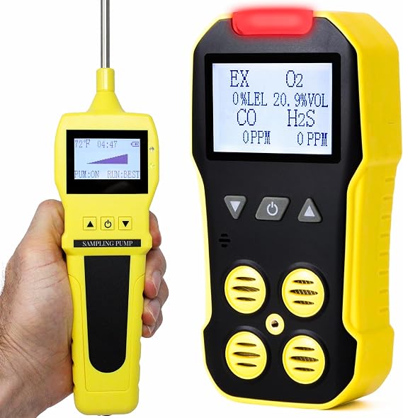Basic MULTIGAS + Pump Analyzer, Detector, Meter by FORENSICS | O2, CO, H2S, LEL | USB Recharge | Sound, Light & Vibration Alarms | Large Display & Backlight |