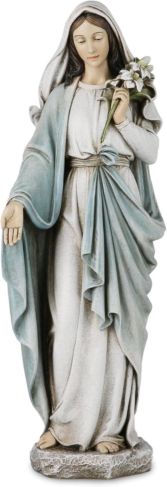 Grace4Joy Our Lady Blessed Mary Statue - Our Lady Virgin Mary Statue - Elegant Home Decoration Hand Painted Santa Maria With Lilies Renaissance Collection