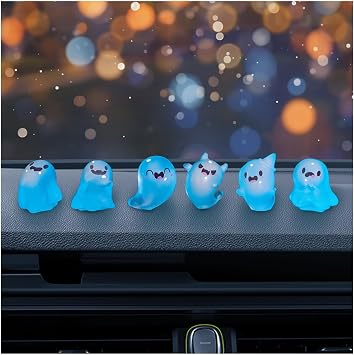 6 Pack Rearview Mirror Luminous Ghosts Halloween Cute Ornament Set - Cars Rear View/Dashboard/Touchscreen Top Funny Adorable Auto Mini Decor, Car Interior Accessories for Women Men