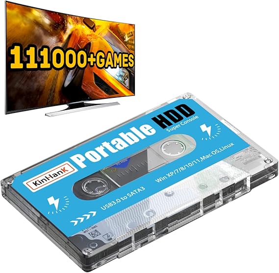 Kinhank 500G Portable External Gaming Hard Drive with Built-in 11000+ Games, Batocera 33 Gaming System for Laptop, PC, Windows, No Gamepad