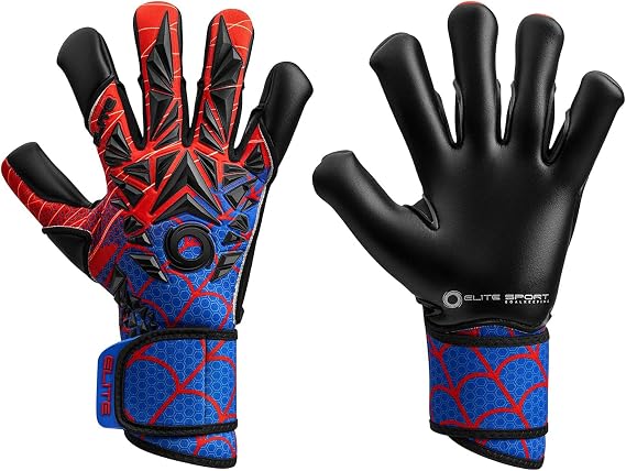Elite Sports Spin Goalkeeper Gloves - Exceptional Grip, Moisture-Absorbing Fabric, Speed Cut Palm, 3D-Embossed Backhand, Integral Overlap Wristband, Size 7-10