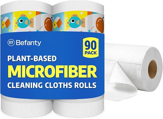 Reusable Paper Towels, Washable Microfiber Cleaning Cloth, 90 Pack/2 Rolls | Plant-Based, Ultra-Absorbent & Lint-Free House Essentials for Kitchen & Car