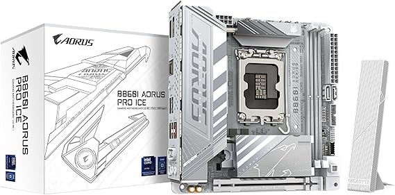 GIGABYTE B860I AORUS PRO ICE - Intel White Mini-ITX Gaming Motherboard for Small PC MB6672