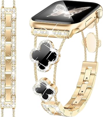 GADIXY Bling Diamond Clover Bands Compatible with Apple Watch Series 10987654321SE,Sparkle Diamond Dressy Metal Bracelet Adjustable Bands for iWatch 38mm40mm41mm42mm44mm45mm46mm49mm