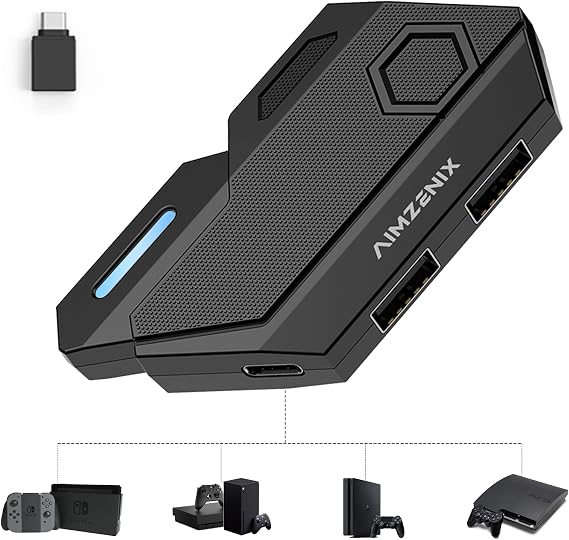 arVin Keyboard and Mouse Adapter for Nintendo Switch/Xbox One/Series S/X/PS3/PS4, Wired & 2.4G Wireless Keyboard Converter with Key Mapping and Adjustable Mouse Sensitivity
