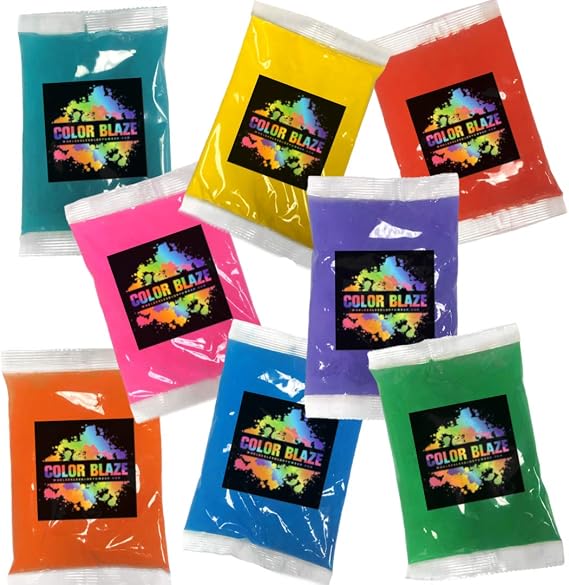 Color Blaze Holi Color Run Powder Packets - 8 Mixed Colors x 75g - 8 Pack
