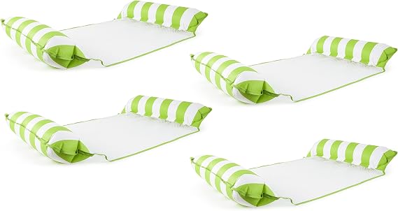 Aqua Monterey Water Inflatable 4-in-1 Versatile Design Pool Hammock Floating Lounger Chair, Lime Green and White Stripes (4 Pack)