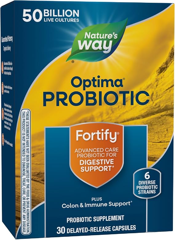 Nature's Way Fortify Optima Probiotic for Men and Women, 50 Billion, 30 ct | Live Cultures, 6 Strains, Supports Digestive and Immune Health*, Gluten-Free, Dairy-Free, No Refrigeration Needed