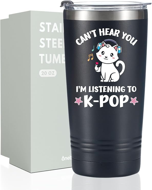 Onebttl Kpop K-Pop Gifts for Women, Stainless Steel Tumbler with Lid and Straw 20oz/590ml for Korean Pop Lovers, Friends for Christmas, Birthday - Can't Hear You