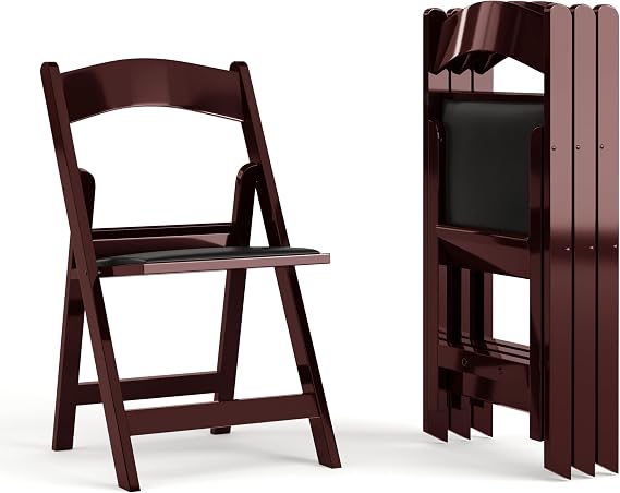 Flash Furniture Hercules Series Folding Chairs for Weddings and Formal Events, Stackable Commercial Event Seats with 1,000-lb. Static Weight Capacity, Set of 4, Red Mahogany