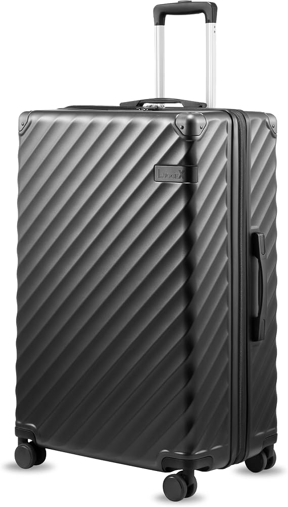 LUGGEX 28 Inch Checked Luggage with Spinner Wheels, Charcoal Metallic
