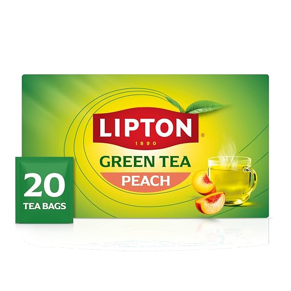 Lipton Peach Green Tea Bags, Flavored, Unsweetened Teabags for Hot Tea or Peach Iced Tea with Caffeine and Flavonoids, 20 Total Tea Bags