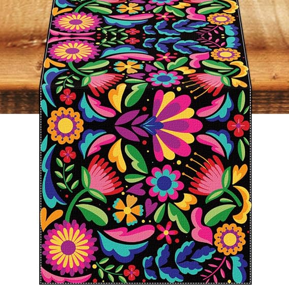 Nialnant Day of The Dead Table Runners 13 x 72 Inch, Mexican Table Runner, Dia De Los Muertos Floral Mexican Decorations for Party Halloween